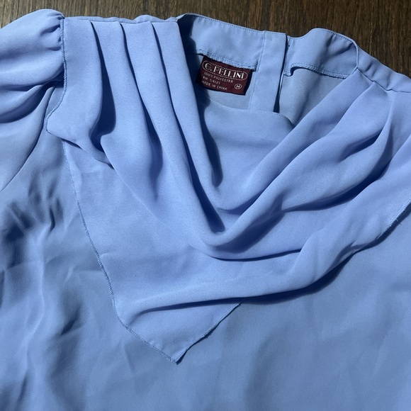 VINTAGE 1980s DOES 1930s DECO G. PELLINI PERIWINKLE SEMI-SHEER CHIFFON BLOUSE - Picture 3 of 5